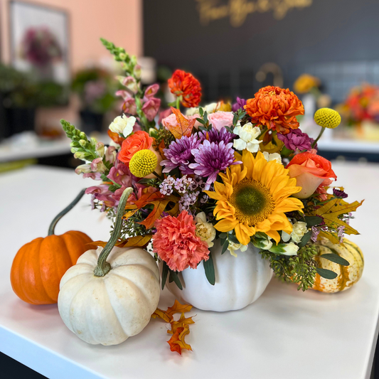 Pumpkin Harvest Centerpiece Arrangement - Flair Flower Bar & Studio