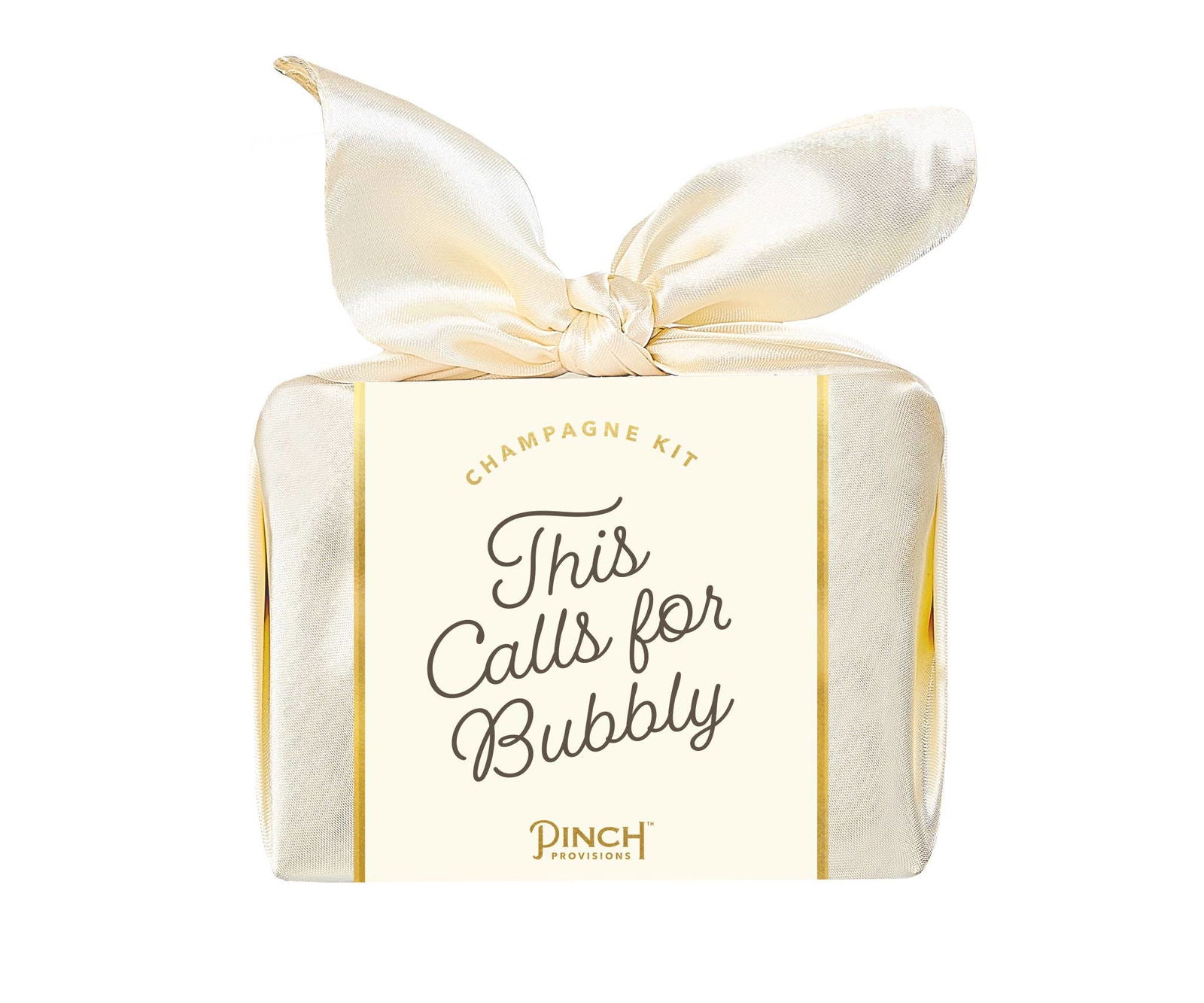 Gift box Congratulations 'This Calls for Bubbly' with a bow on a white background