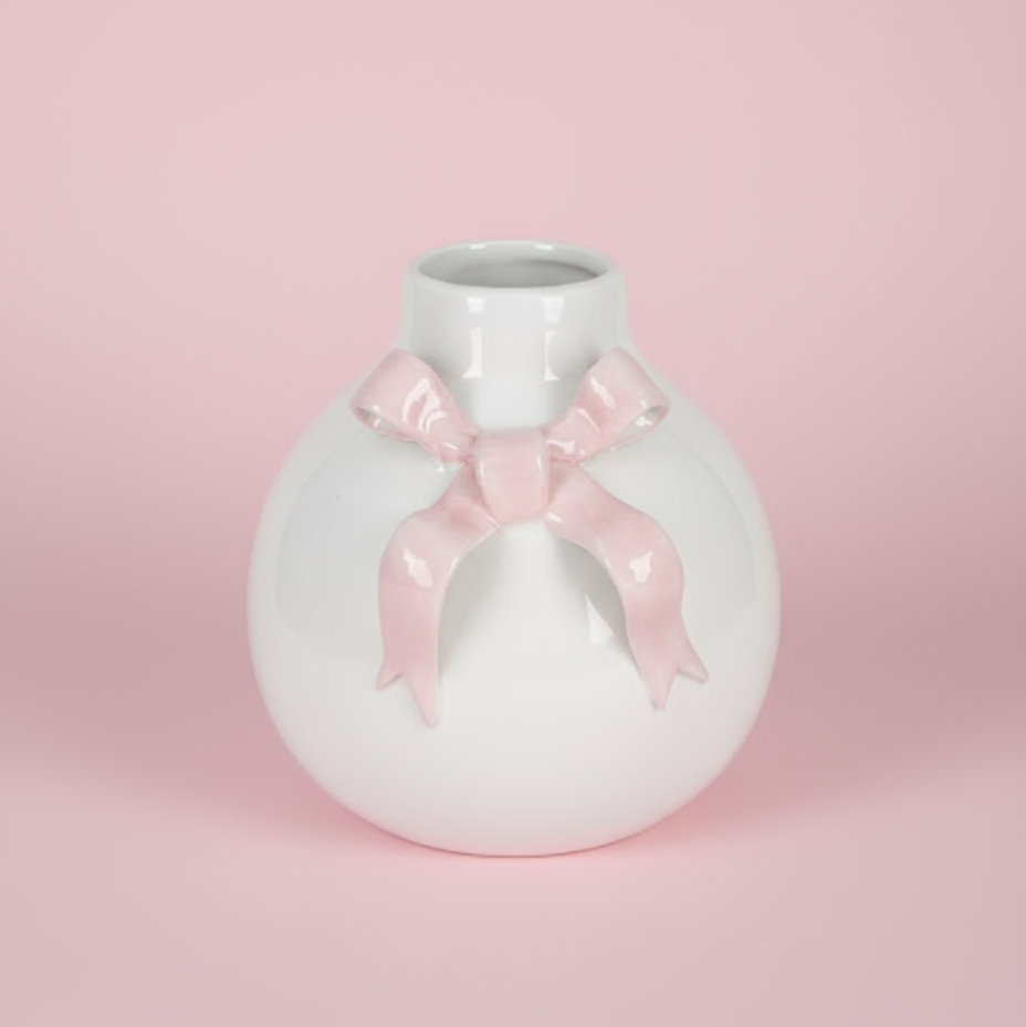 Pink Bow Ceramic Vase – Elegant & Feminine Home Décor Accent