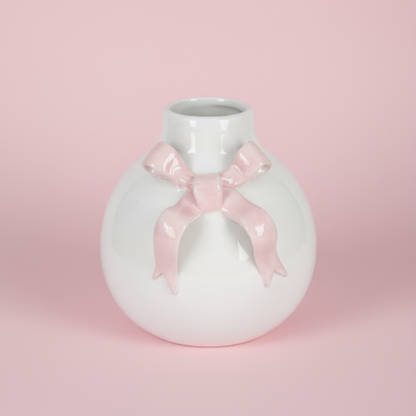 Pink Bow Ceramic Vase – Elegant & Feminine Home Décor Accent