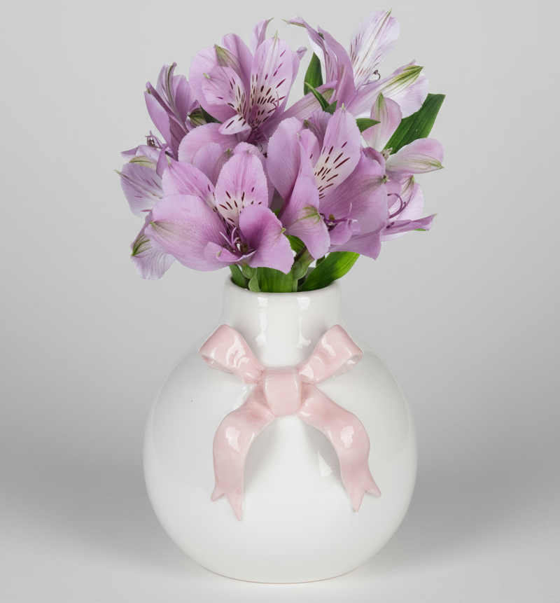 Pink Bow Ceramic Vase – Elegant & Feminine Home Décor Accent