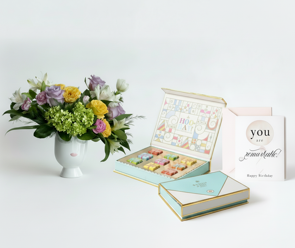 Blooming Birthday Celebration Bundle Gift Delivery-Flowers, Chocolates and Card in Cincinnati 