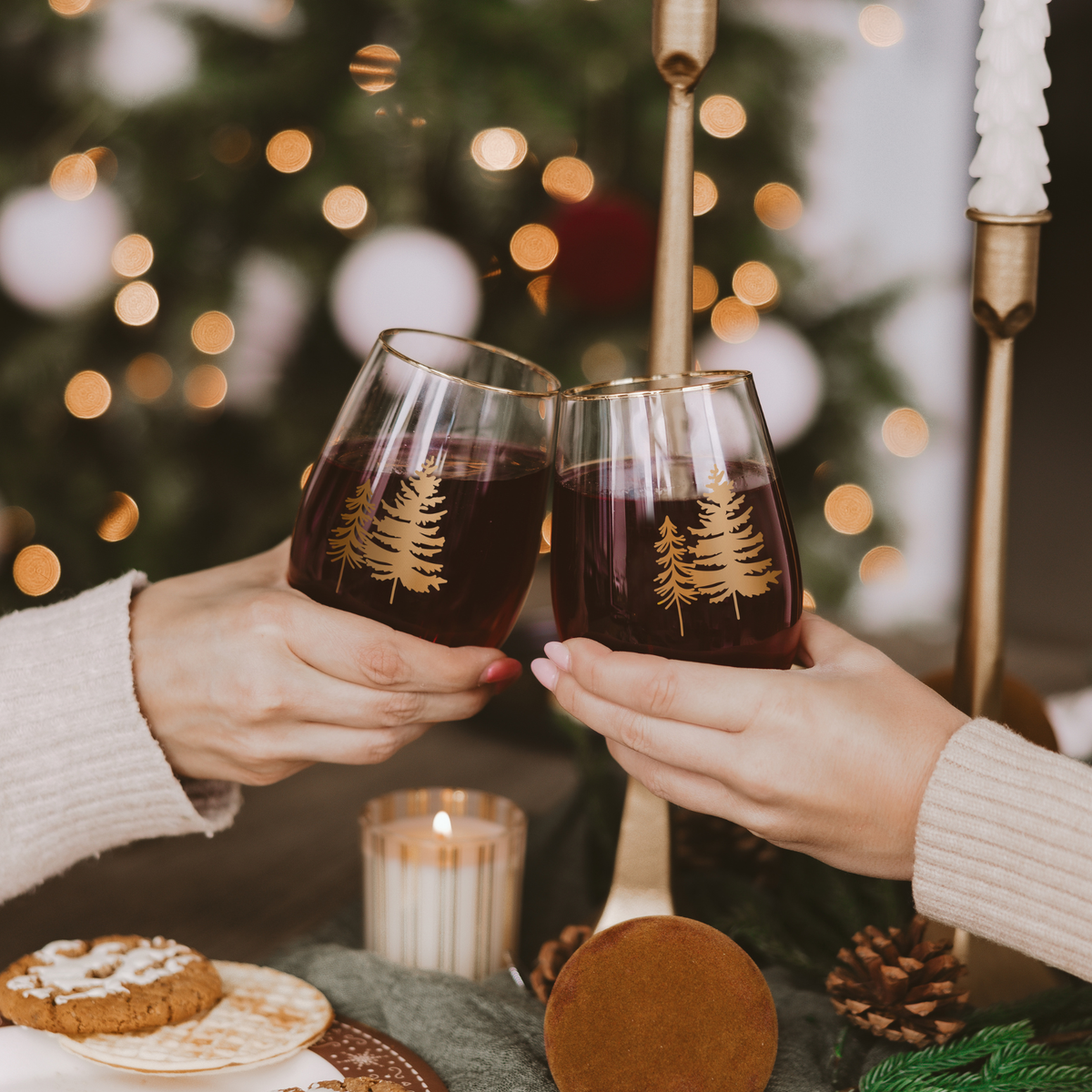 Gold Tree Stemless Wine Glasses – Boxed Set of 2
