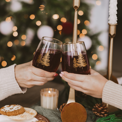 Gold Tree Stemless Wine Glasses – Boxed Set of 2