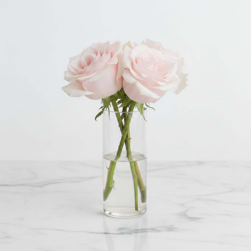 Pink Roses - Narrow Cylinder Vase