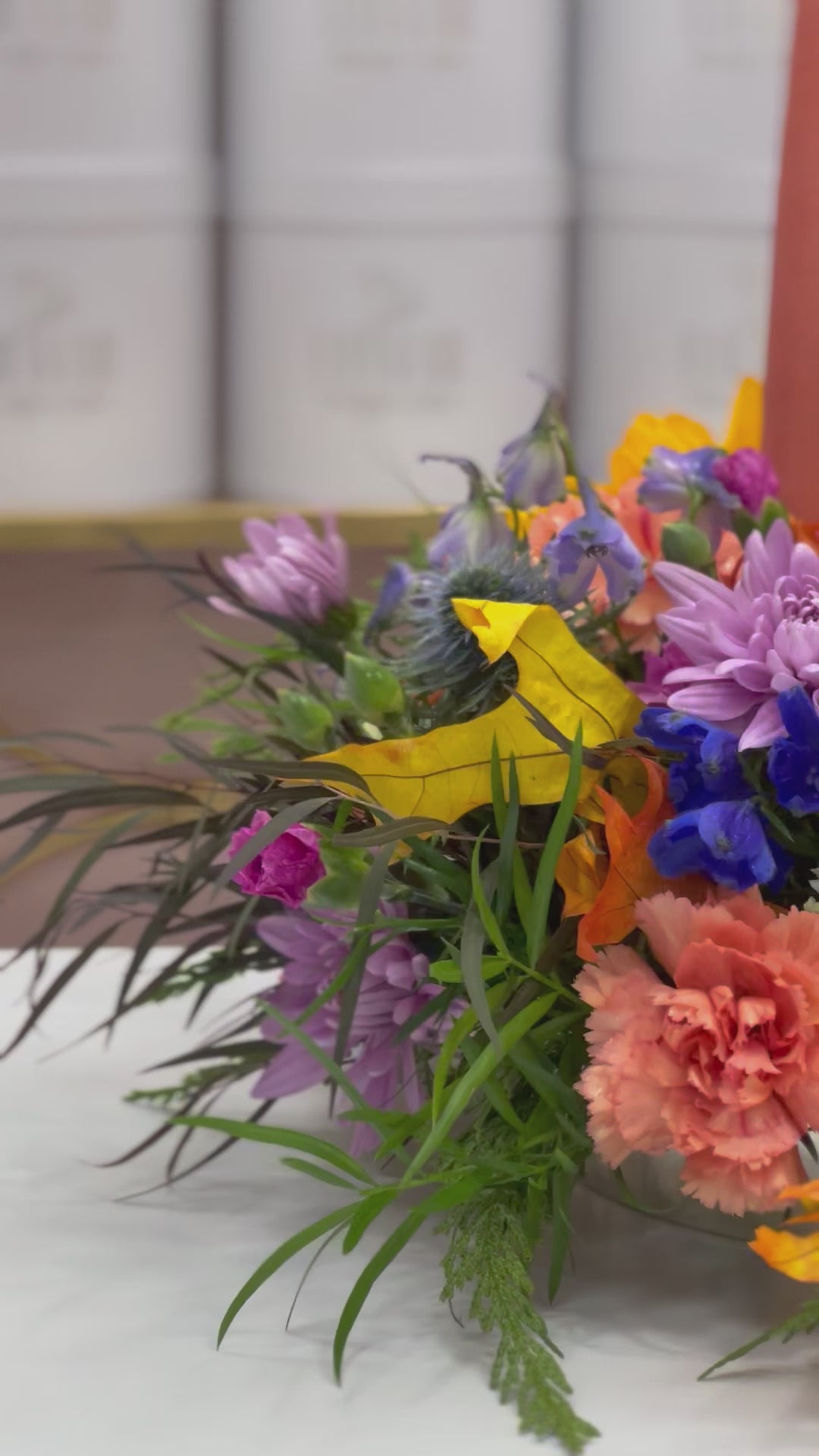 Spiced Harvest Bloom fall candle centerpiece arrangement video, Flair Flower Bar & Studio