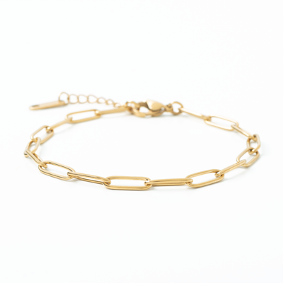 Gold chain bracelet on a white background