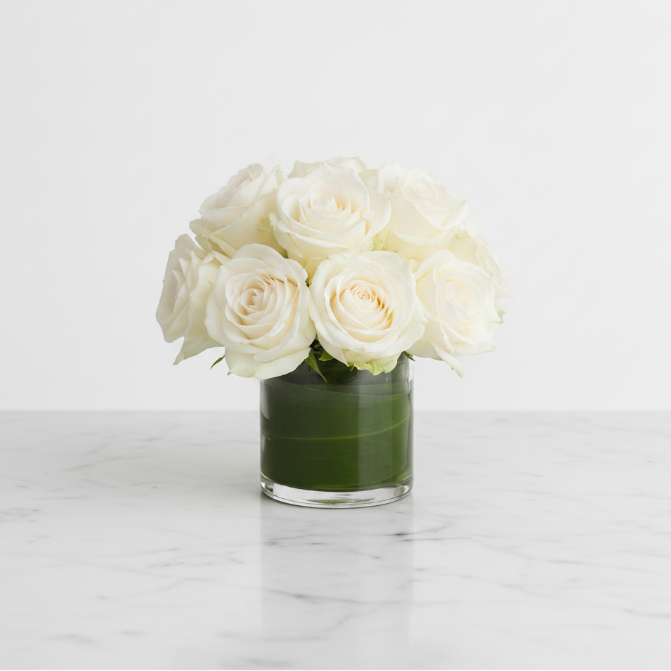 White Roses - Small Cylinder Vase