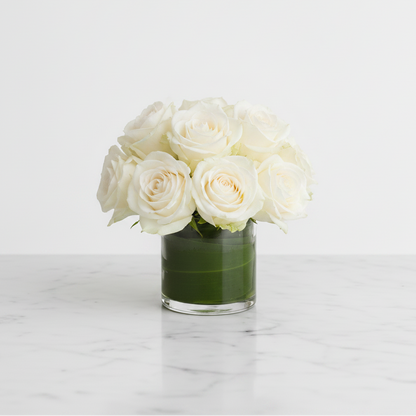 White Roses - Small Cylinder Vase