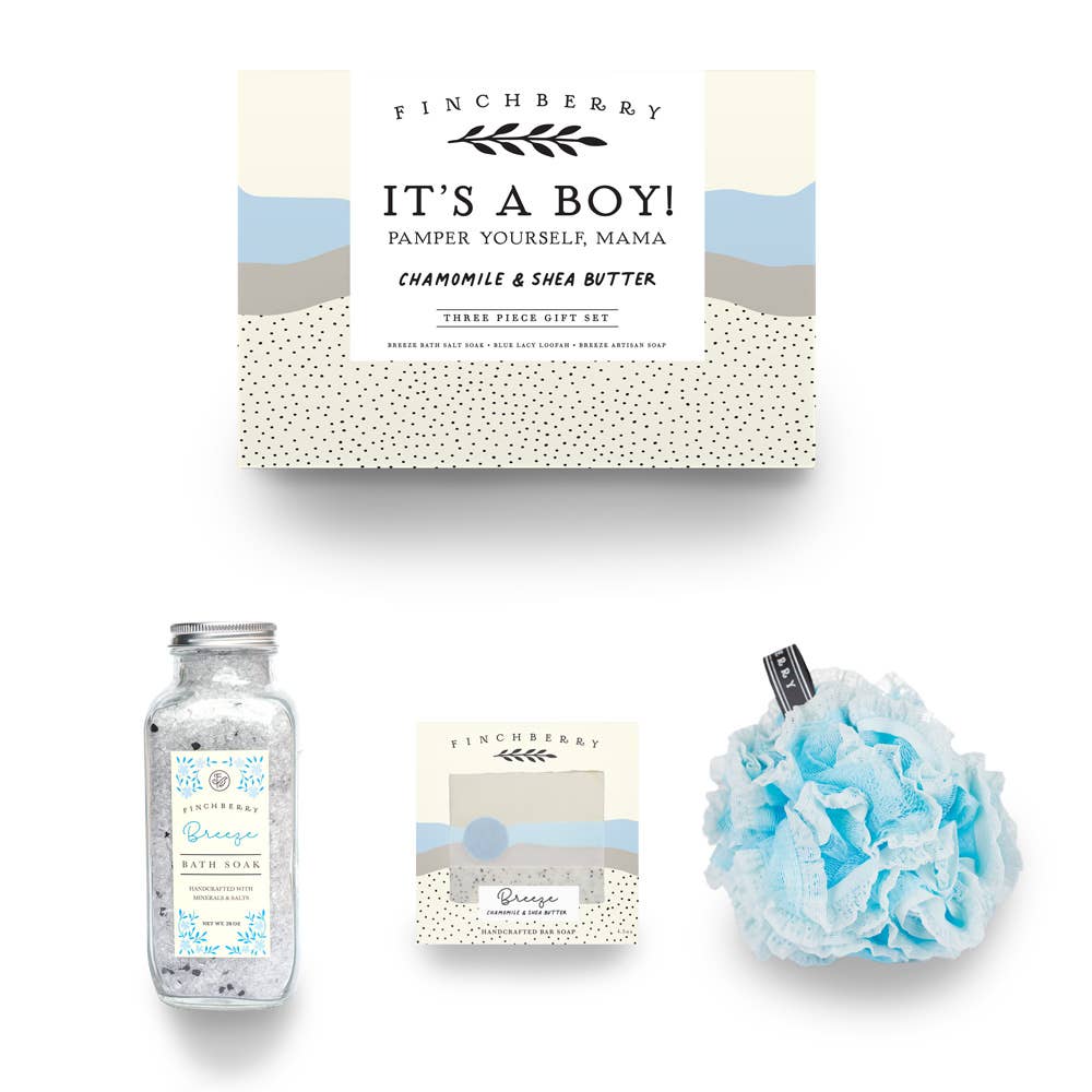 It's A Boy! Gift Box for Mothers.  Pamper yourself, Mama.  Chamomile & Shea Butter, three piece gift set