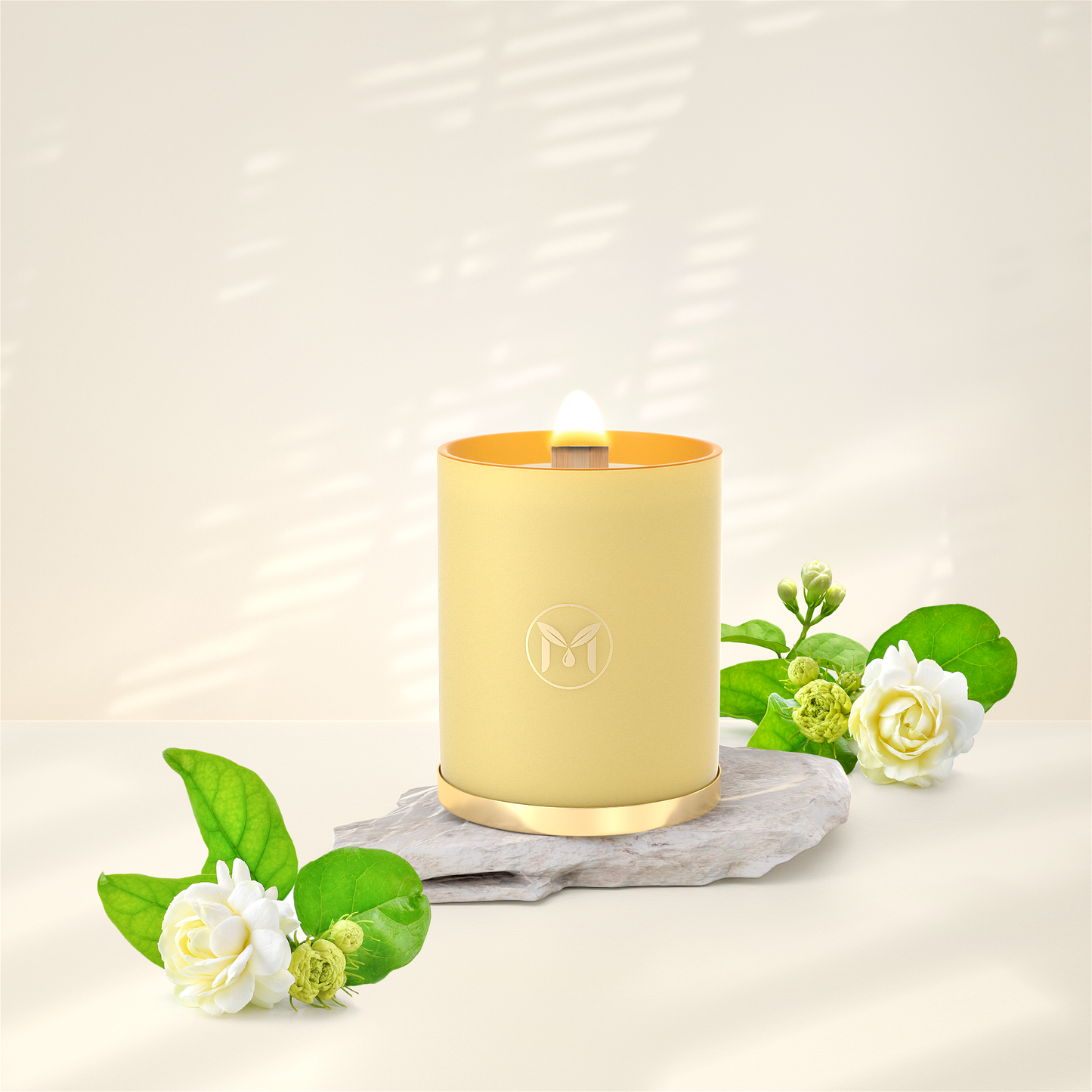 Beautiful Yellow Soy Candle with Arabian Jasmine scent and Wood Wick